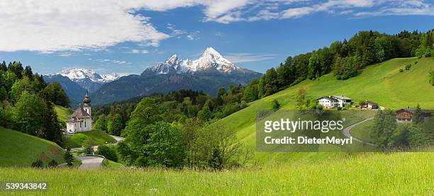 pilgrimage church maria gern with watzmann in background - berchtesgaden stock pictures, royalty-free photos & images