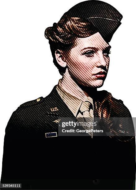 retro portrait of woman soldier nurse - northern european descent stock illustrations