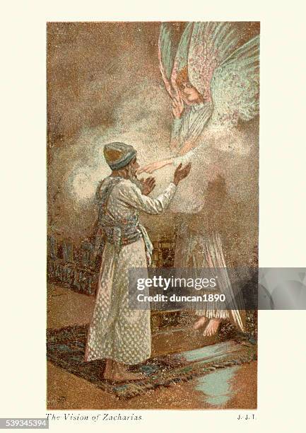 the vision of zacharias - archangel gabriel stock illustrations