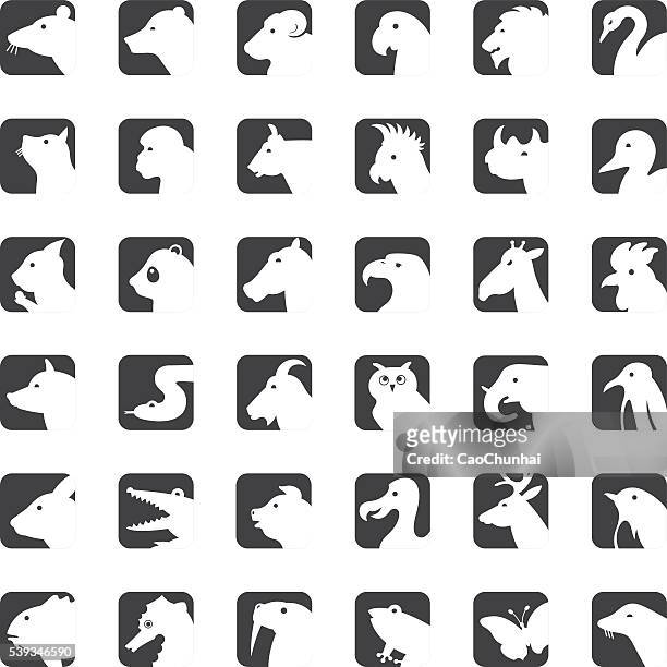 animals icons set - rooster print stock illustrations