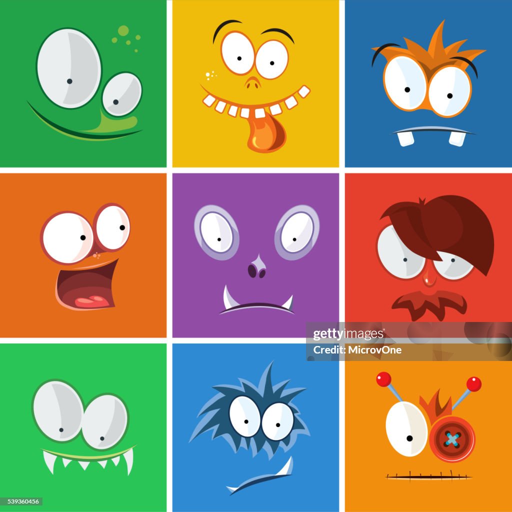 Divertidos Dibujos Animados Caras Y Emociones Monstruos Vector De De  Expresión Ilustración de stock - Getty Images