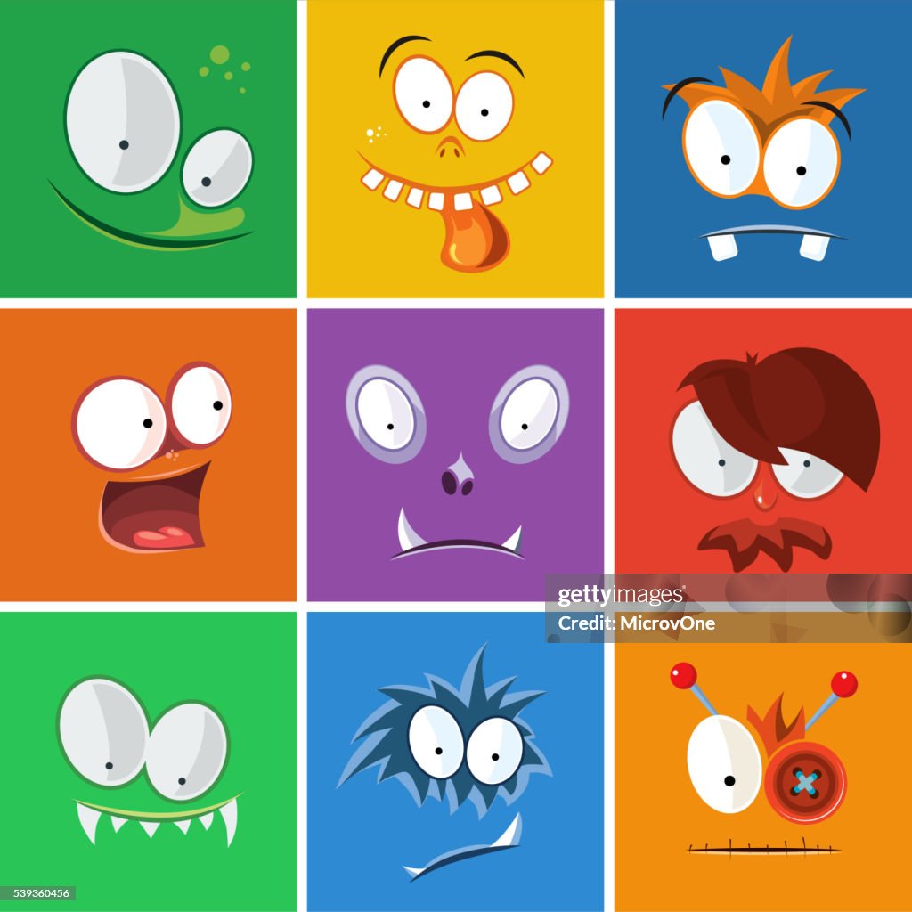 Divertidos Dibujos Animados Caras Y Emociones Monstruos Vector De De Expresión Ilustración de stock - Getty Images Divertidos Dibujos Animados Caras Y Emociones Monstruos Vector De De Expresión Ilustración de stock - Getty Images