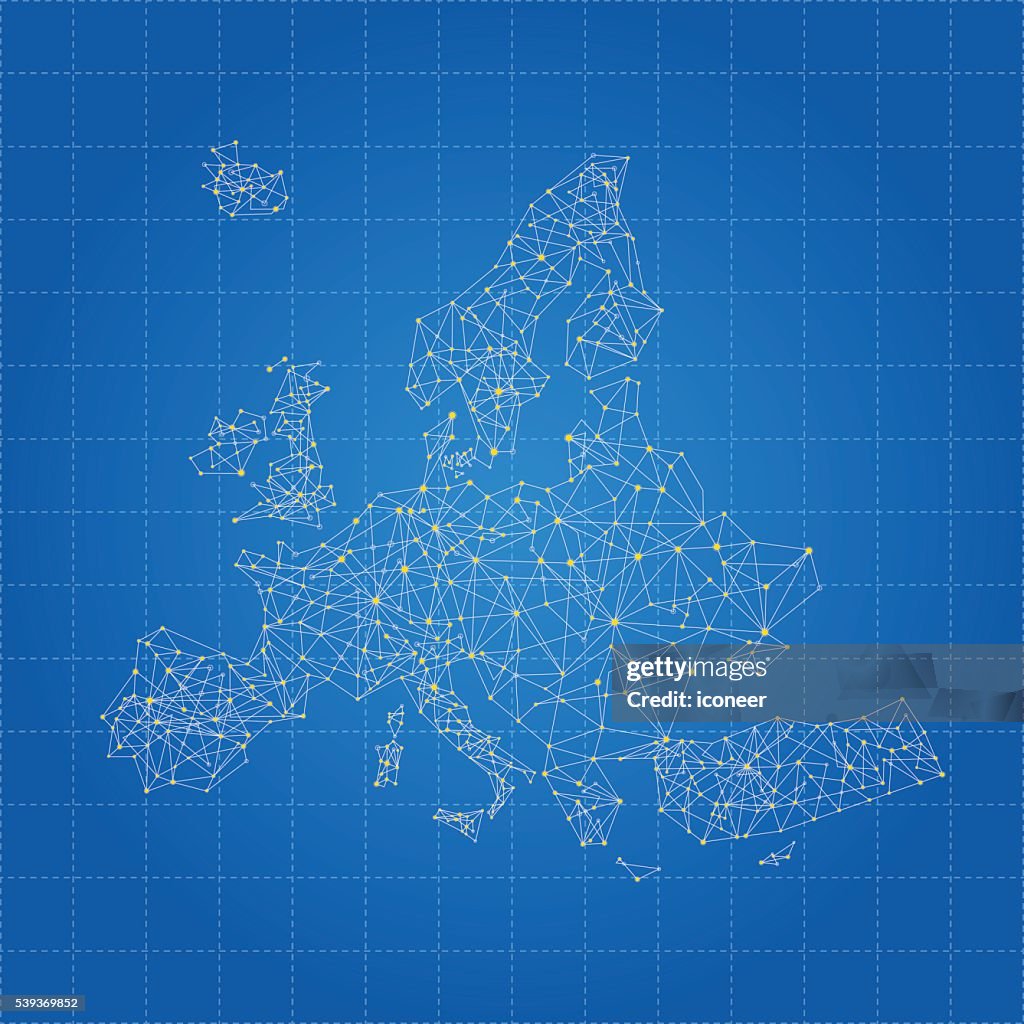 European Network Map Europe Network Map On Blue Gradient Grid Background High-Res Vector ...