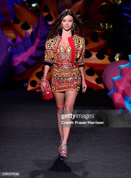 Miranda Kerr walks the runway at the Moschino Spring/Summer 17 Menswear and Women's Resort Collection during MADE LA at L.A. LIVE Event Deck on June...