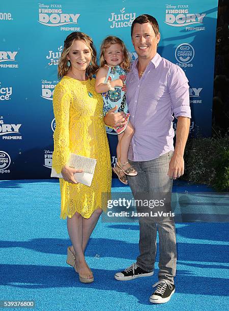 Actress Beverley Mitchell, husband Michael Cameron and daughter Kenzie Cameron attend the premiere of "Finding Dory" at the El Capitan Theatre on...