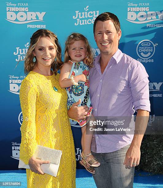 Actress Beverley Mitchell, husband Michael Cameron and daughter Kenzie Cameron attend the premiere of "Finding Dory" at the El Capitan Theatre on...
