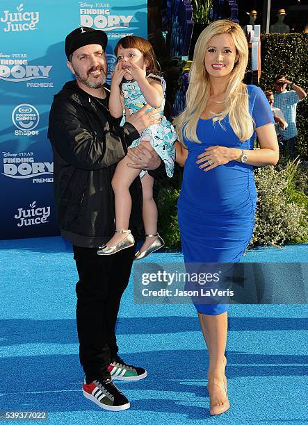 Pasquale Rotella, Holly Madison and daughter Rainbow Aurora Rotella attend the premiere of "Finding Dory" at the El Capitan Theatre on June 8, 2016...