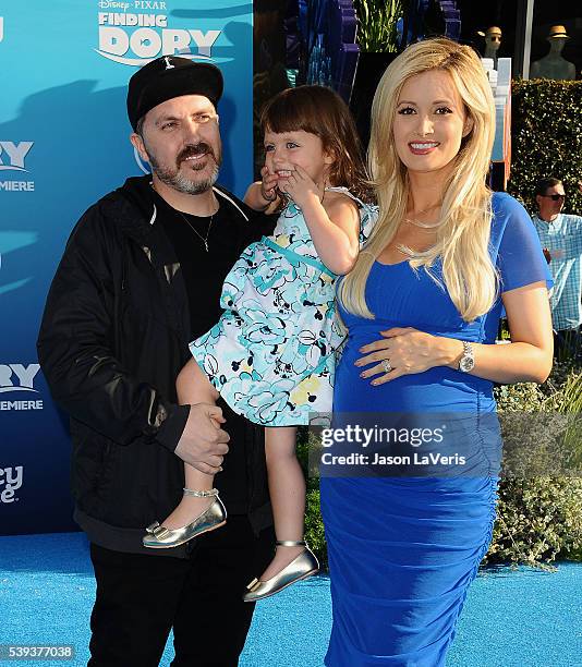 Pasquale Rotella, Holly Madison and daughter Rainbow Aurora Rotella attend the premiere of "Finding Dory" at the El Capitan Theatre on June 8, 2016...