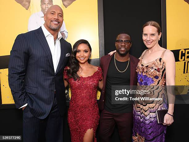 Dwayne Johnson, Danielle Nicolet, Kevin Hart and Amy Ryan attend the premiere Of Warner Bros. Pictures' "Central Intelligence" at Westwood Village...