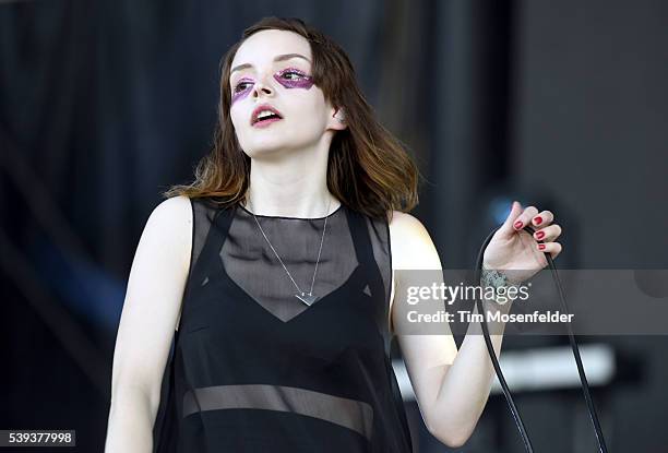 Lauren Mayberry of Chvrches performs during the 2016 Bonnaroo Music + Arts Festival on June 10, 2016 in Manchester, Tennessee.