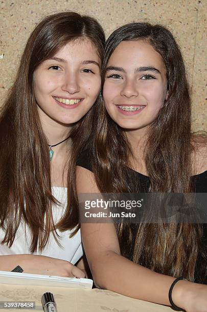 Actresses Ilayda Akdogan and Gunes Sensoy attend the 'Mustang' stage greeting at Cinema Switch Ginza Theater on June 11, 2016 in Tokyo, Japan.