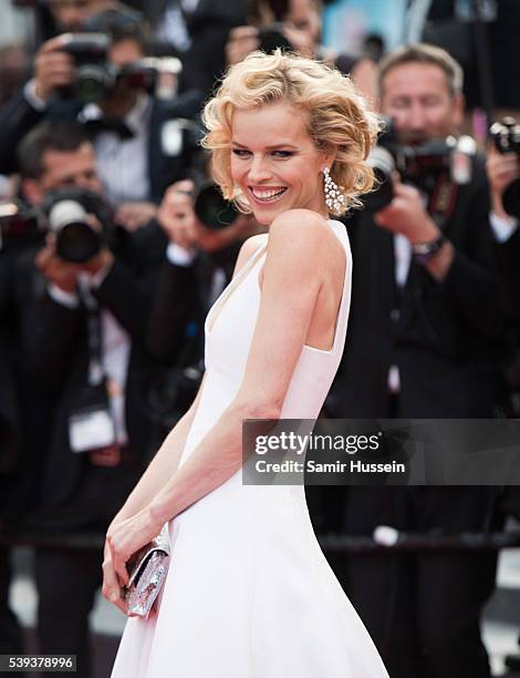 Eva Herzigova attends the screening of "The Unkown Girl " at the annual 69th Cannes Film Festival at Palais des Festivals on May 18, 2016 in Cannes,...