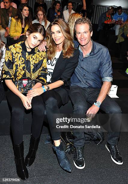 Model Kaia Gerber, model Cindy Crawford and businessman Rande Gerber attend the Moschino Spring/Summer17 Menswear and Women's Resort Collection...