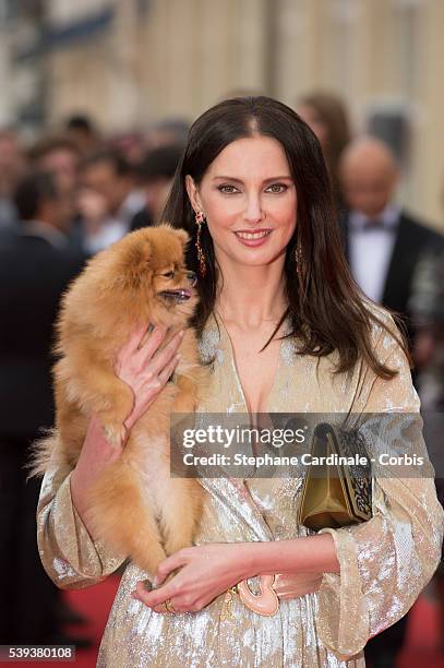 Actress Frederique Bel and her dog 'chouquette' attend the 30th Cabourg Film Festival: Day Three, on June 10, 2016 in Cabourg, France.