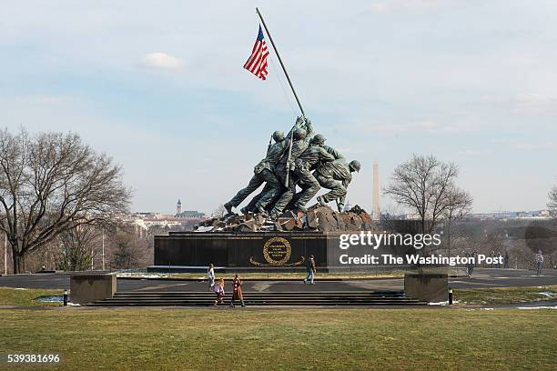 Before snow picture of Marine Corp War Memorial, aka Iwo Jima Memorial in Washington, DC on January 21, 2016.