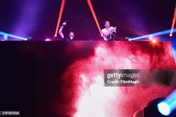 Record producers Alex Pall and Andrew Taggert of The Chainsmokers perform onstage at This Tent during Day 2 of the 2016 Bonnaroo Arts And Music...