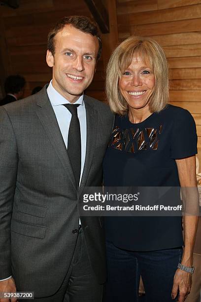 Ministre de l Economie Emmanuel Macron and his wife Brigitte Macron attend the 'College Royal et Militaire de Thiron-Gardais' Exhibition Rooms...