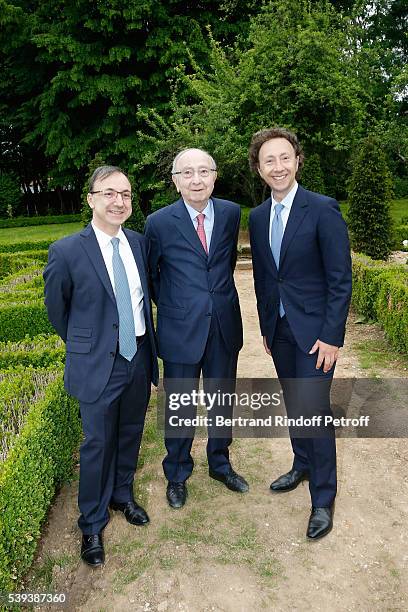 Stephane Bern, his Father Louis Bern and his Brother Armand Bern attend the 'College Royal et Militaire de Thiron-Gardais' Exhibition Rooms...