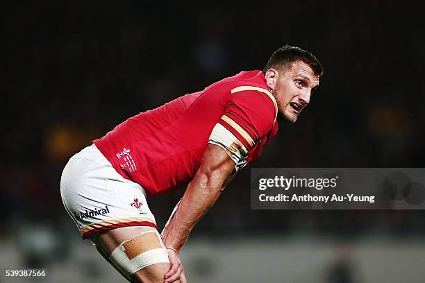 Sam Warburton of Wales looks on during the International Test match between the New Zealand All Blacks and Wales at Eden Park on June 11, 2016 in...