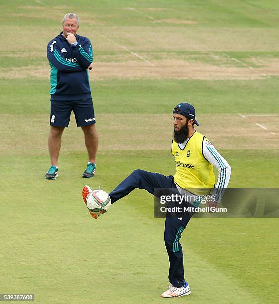 Moeen Ali of England day three of the 3rd Investec Test match between England and Sri Lanka at Lords Cricket Ground on June 11, 2016 in London,...