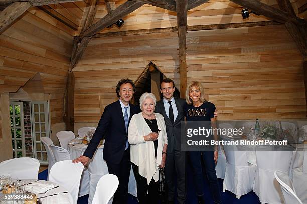 Stephane Bern, Line Renaud, Emmanuel Macron and Brigitte Macron attend the 'College Royal et Militaire de Thiron-Gardais' Exhibition Rooms...