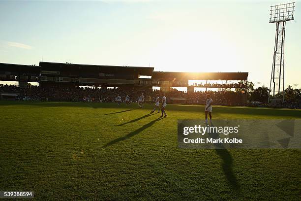 General view is seen as the Titans kick off during the round 14 NRL match between the Parramatta Eels and the Gold Coast Titans at TIO Stadium on...