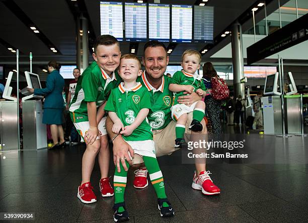 Dublin , Ireland - 11 June 2016; Republic of Ireland supporters Derek Merriman, and his three sons, from left, Ryan Merriman, age 9, Riley Merriman,...