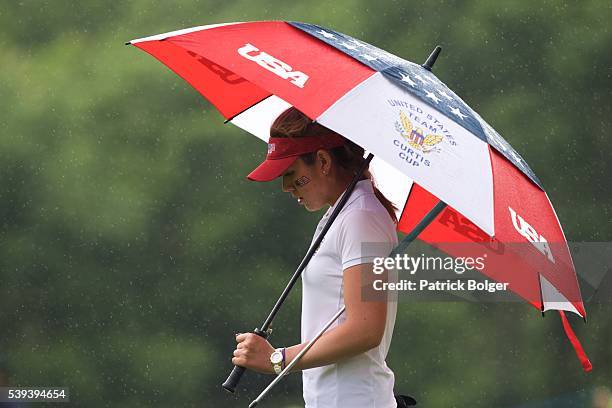 Hannah O'Sullivan of the United States looks on during the Morning Foursomes on Day 2 of the Curtis Cup on June 11, 2016 in Enniskerry, Ireland.