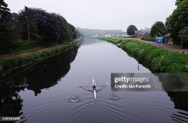 Lone rower practices ahead of the 183rd annual regatta on the River Wear on June 11, 2016 in Durham, England. The present regatta dates back to 1834...