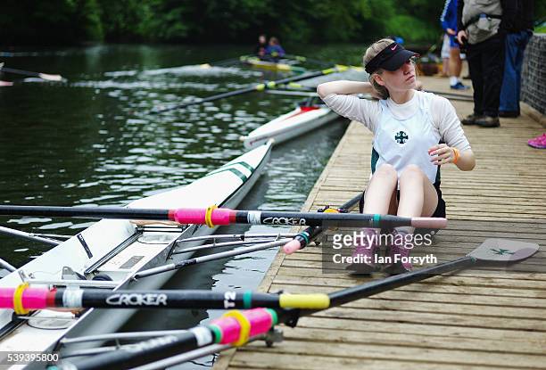 Rower sits waiting for her turn to compete during the 183rd annual regatta on the River Wear on June 11, 2016 in Durham, England. The present regatta...