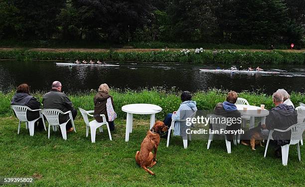 Spectators watch from the riverbank as rowers from across the country take part in the 183rd annual regatta on the River Wear on June 11, 2016 in...