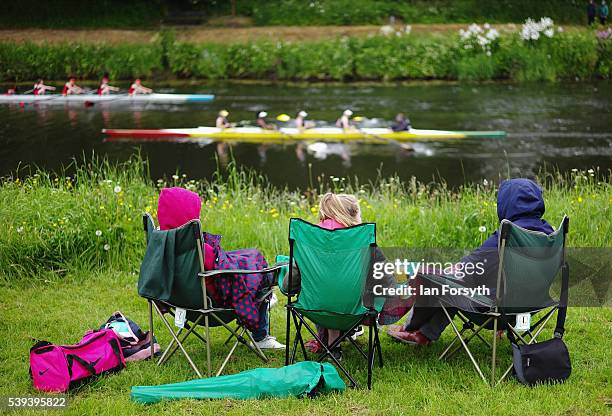 Spectators watch from the riverbank as rowers from across the country take part in the 183rd annual regatta on the River Wear on June 11, 2016 in...