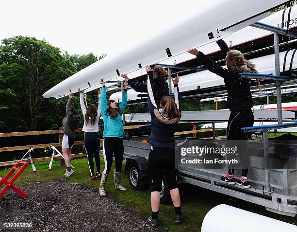 Rowers unload their boats as they prepare to take part in the 183rd annual regatta on the River Wear on June 11, 2016 in Durham, England. The present...