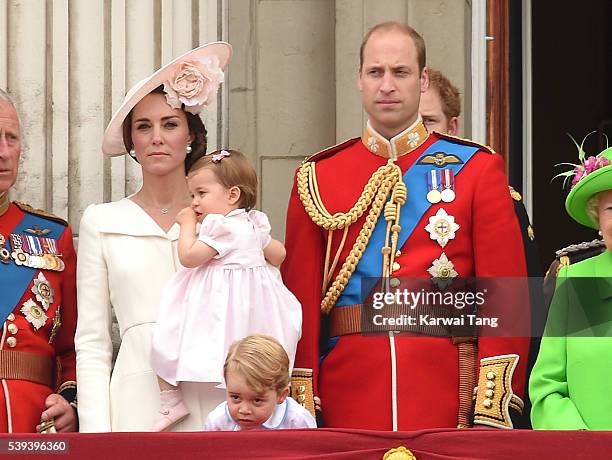 Catherine, Duchess of Cambridge, Princess Charlotte and Prince George, Prince William, Duke of Cambridge attend the Trooping the Colour, this year...