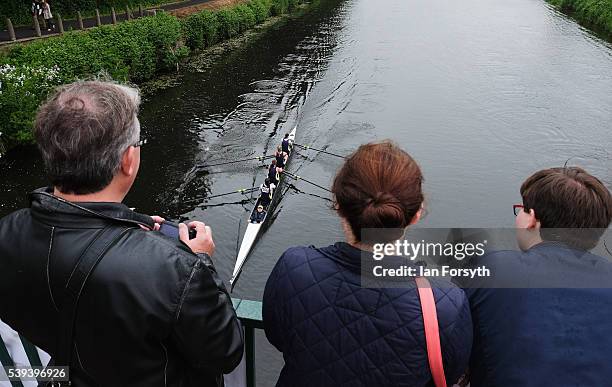 Spectators watch from a bridge as rowers from across the country take part in the 183rd annual regatta on the River Wear on June 11, 2016 in Durham,...