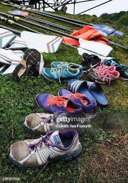 Training shoes are left on the riverbank as rowers from across the country take part in the 183rd annual regatta on the River Wear on June 11, 2016...