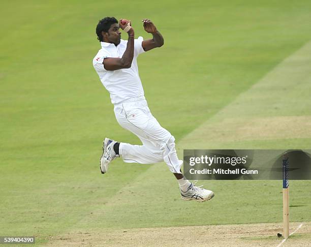 Shaminda Eranga of Sri Lanka bowling during day three of the 3rd Investec Test match between England and Sri Lanka at Lords Cricket Ground on June...