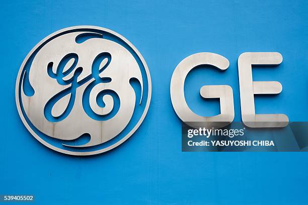 View of the logo at the entrance of General Electric Celma, GE's aviation engine overhaul facility in Petropolis, Rio de Janeiro, Brazil on June 8,...