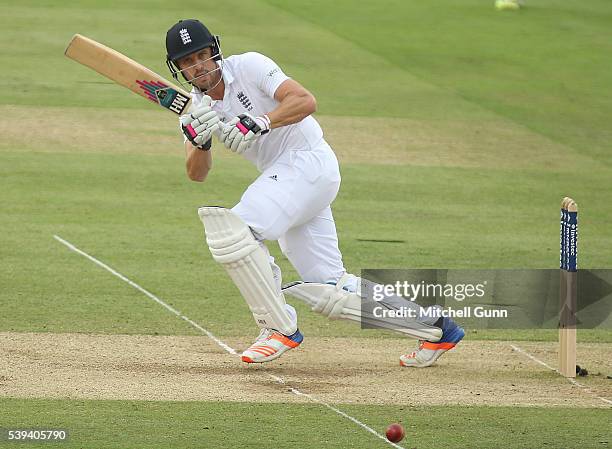 Nick Compton of England plays a shot during day three of the 3rd Investec Test match between England and Sri Lanka at Lords Cricket Ground on June...