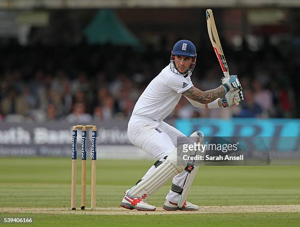 England's Alex Hales hits out during day three of the 3rd Investec Test match between England and Sri Lanka at Lord's Cricket Ground on June 11, 2016...