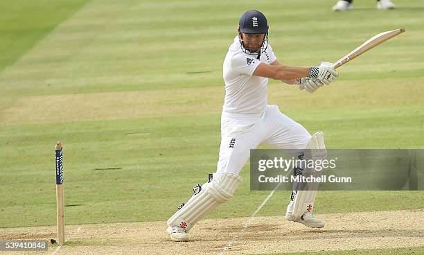 Jonny Bairstow of England plays a shot during day three of the 3rd Investec Test match between England and Sri Lanka at Lords Cricket Ground on June...