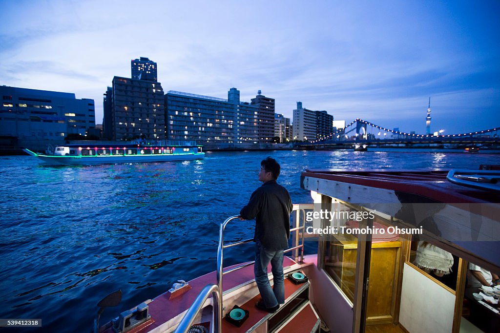 Inside Traditional Yakatabune Boat Cruising Tokyo Bay