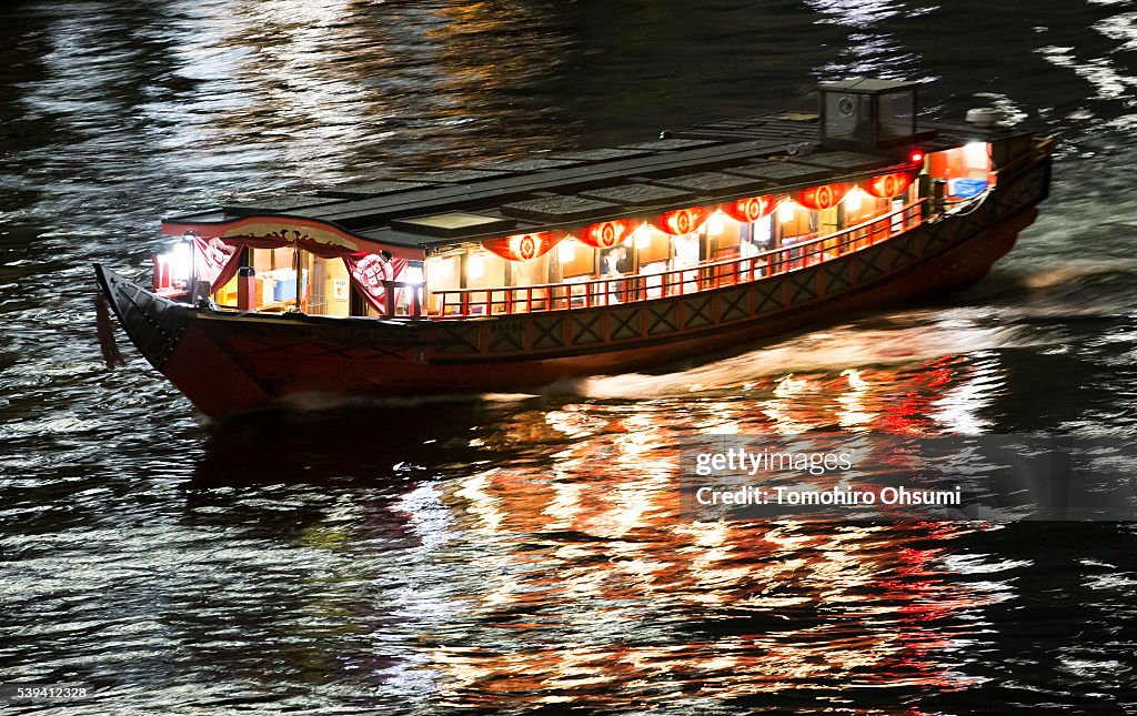 Inside Traditional Yakatabune Boat Cruising Tokyo Bay
