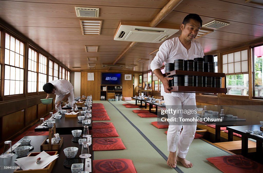 Inside Traditional Yakatabune Boat Cruising Tokyo Bay