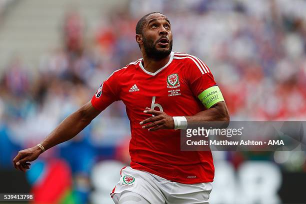 Ashley Williams of Wales in action during the UEFA EURO 2016 Group B match between Wales and Slovakia at Stade Matmut Atlantique on June 11, 2016 in...