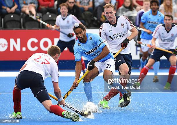 Akashdeep Singh of India in action during day two of the FIH Men's Hero Hockey Champions Trophy 2016 match between India and Great Britain at Queen...