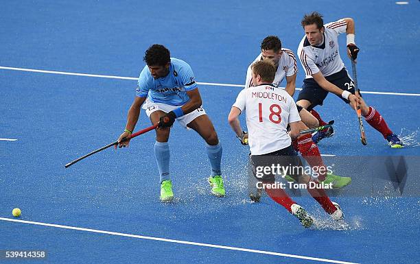 Uthappa Sannuvanda of India in action during day two of the FIH Men's Hero Hockey Champions Trophy 2016 match between India and Great Britain at...