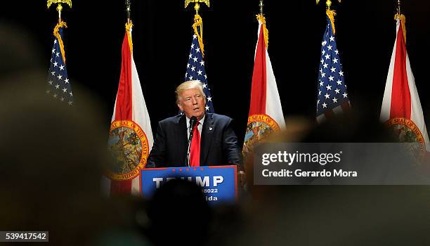 Republican presidential candidate Donald Trump speaks during a campaign rally at the Tampa Convention Center on June 11, 2016 in Tampa, Florida....