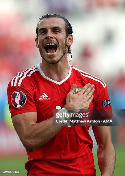 Gareth Bale of Wales celebrates at the end of the UEFA EURO 2016 Group B match between Wales and Slovakia at Stade Matmut Atlantique on June 11, 2016...