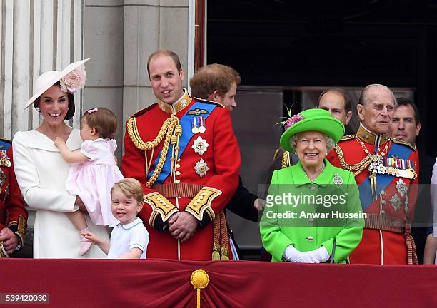 Catherine, Duchess of Cambridge, Princess Charlotte of Cambridge, Prince George, Prince William, Duke of Cambridge, Queen Elizabeth ll and Prince...